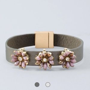 Flower-Charm Leather Bracelet White House Black Market WHBM
